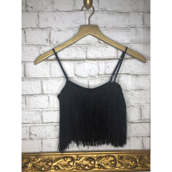 📍SOLD -Black Fringe Adjustable Strap Crop Top - Picture 3 of 6